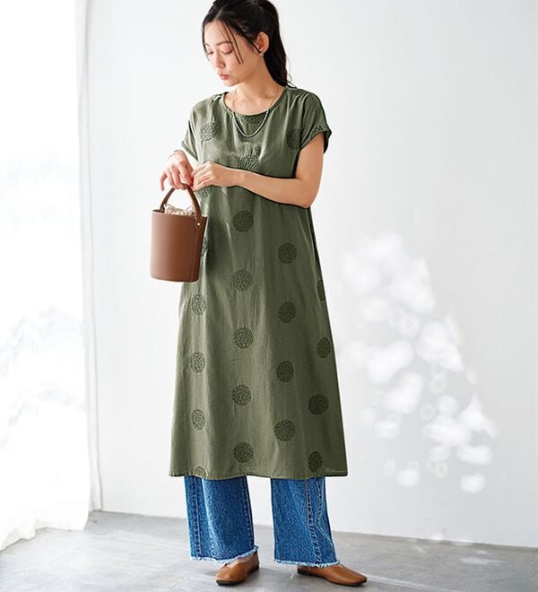 BELLUNA（ベルーナ）の「＜＆ｃｏｃｏｃｈｉ＞ドット刺しゅうゆったりワンピース（シャツワンピース）」｜詳細画像