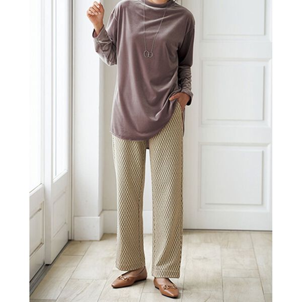 BELLUNA（ベルーナ）の「クラシカルジャカード小紋柄セミワイドパンツ（ワイドパンツ・ガウチョ）」｜詳細画像