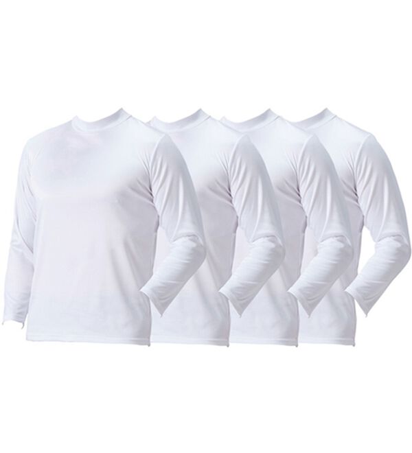 「【４枚組】抗菌防臭・マイクロファイバー裏起毛あったかインナー４枚組（シャツ）　長袖ハイネック（メンズ肌着・インナーウェア）」｜ホワイト4枚組