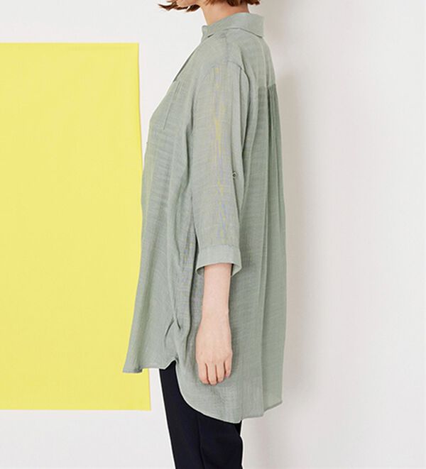BELLUNA（ベルーナ）の「【シャツ+インナーのセット】スラブ素材ボタン使い裾タックシャツアンサンブル（アンサンブル）」｜詳細画像