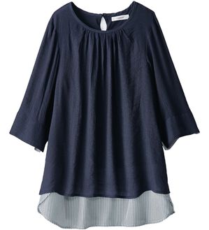 BELLUNA（ベルーナ）の「スラブ素材袖＆裾切替チュニック（チュニック）」｜ネイビー