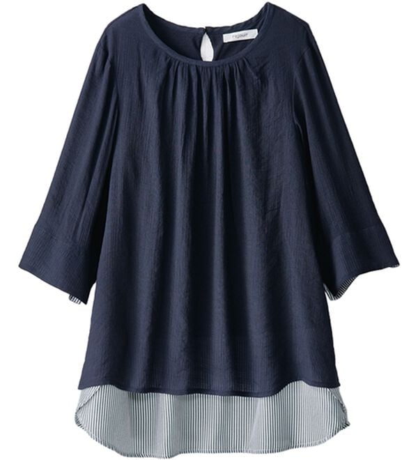 BELLUNA（ベルーナ）の「スラブ素材袖＆裾切替チュニック（チュニック）」｜ネイビー