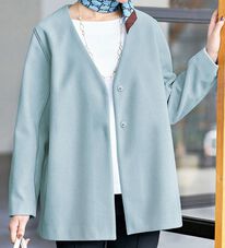 VINNO（ヴィノ）の「＜日本製＞裏配色ノーカラーショートコート（ショートコート）」