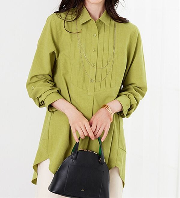 BELLUNA（ベルーナ）の「麻調素材タックデザインシャツチュニック（チュニック）」｜詳細画像