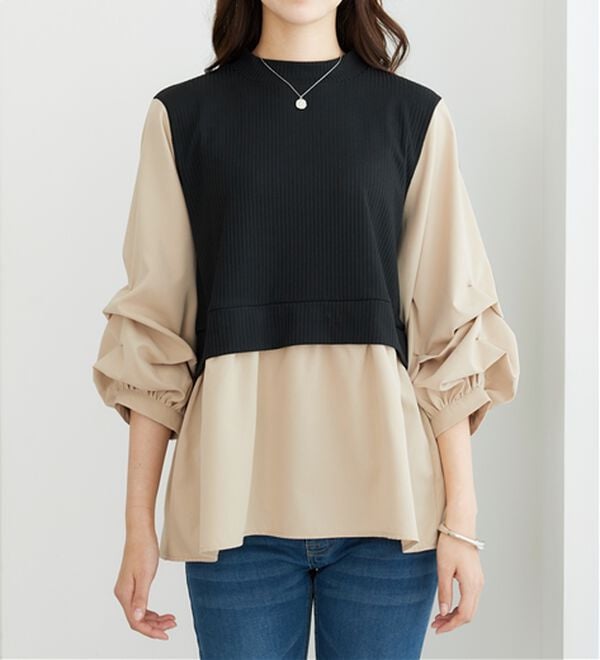 BELLUNA（ベルーナ）の「異素材切替袖タックデザインチュニック（チュニック）」｜詳細画像