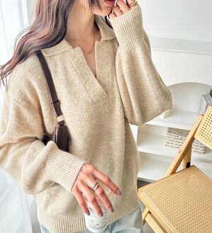 GeeRA（ジーラ）の「スキッパーポロ衿ニットトップス（ニット・セーター）」｜詳細画像