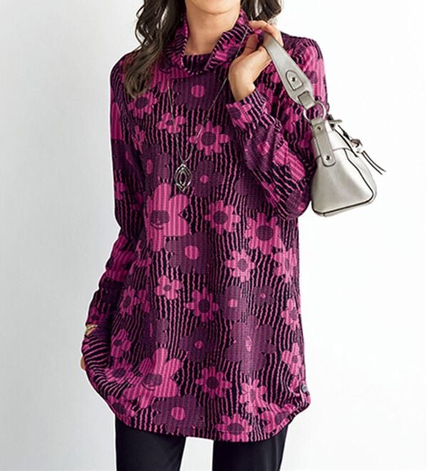 BELLUNA（ベルーナ）の「ジャカード素材花柄プリントチュニック（チュニック）」｜チェリーピンク系