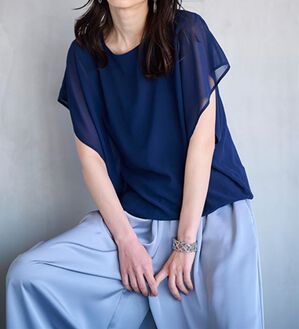 RANAN（ラナン）の「シフォン使いふんわり袖プルオーバー（カットソー）」｜ネイビー