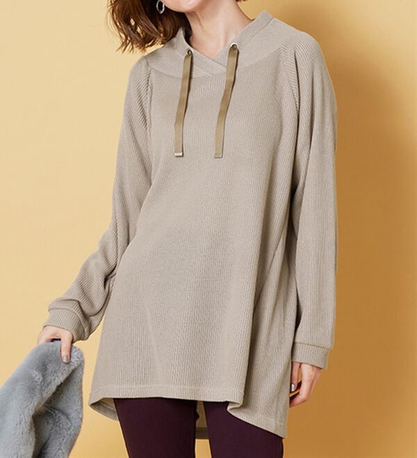 BELLUNA（ベルーナ）の「あぜ調裏起毛素材ワイドネックチュニック（チュニック）」｜詳細画像