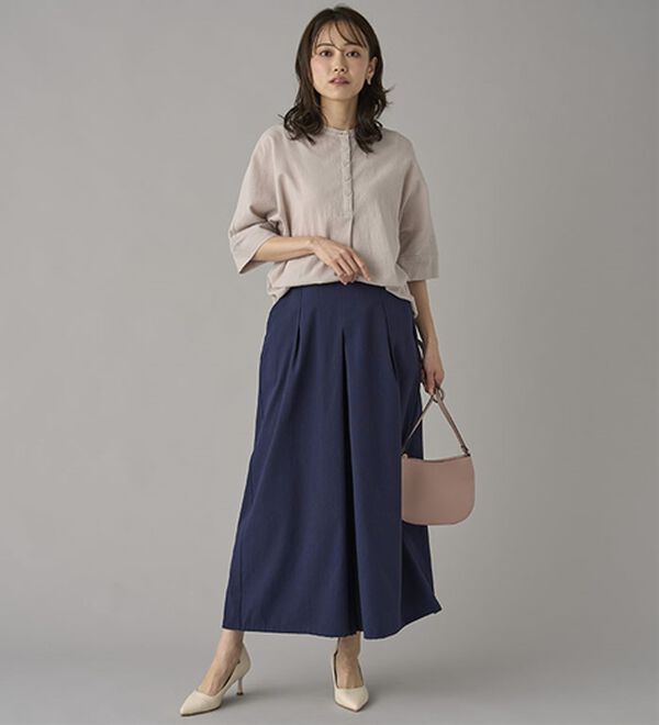 BELLUNA（ベルーナ）の「ひんやりスラブ調素材ガウチョパンツ（フルレングスパンツ）」｜詳細画像