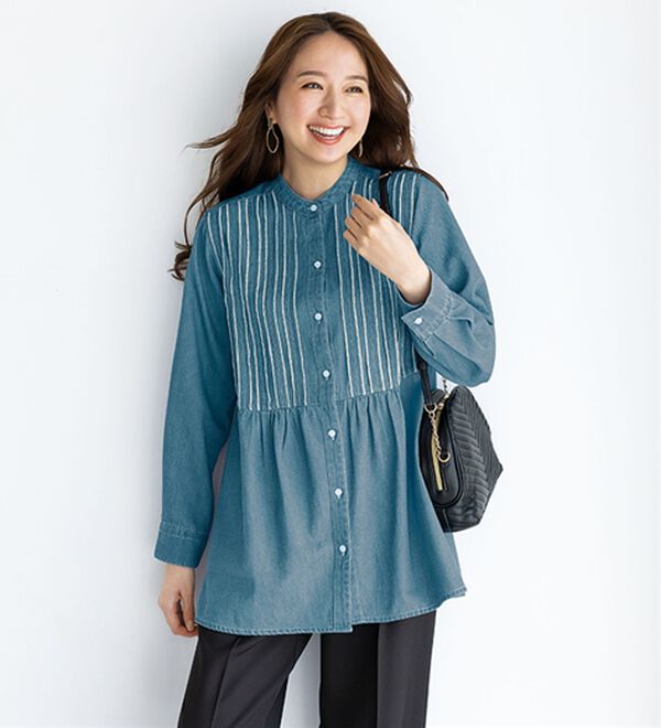 BELLUNA（ベルーナ）の「ペプラム切替でスタイルアップ！デニムチュニック（チュニック）」｜インディゴ