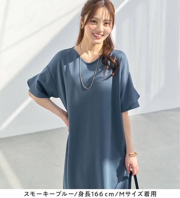alotta（アロッタ）の「【４つの機能付】ひんやりフリル袖Ｔシャツワンピース（シャツワンピース）」｜詳細画像