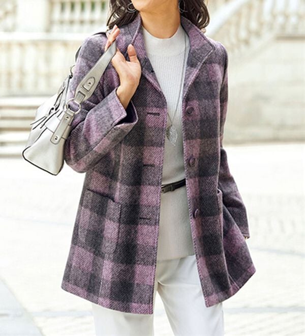 BELLUNA（ベルーナ）の「チェック柄起毛素材ジャケット（その他ジャケット）」｜パープル系