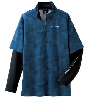 「＜ケイパ＞フェイクレイヤードハーフジップＴシャツ（メンズカットソー）」｜ネイビー