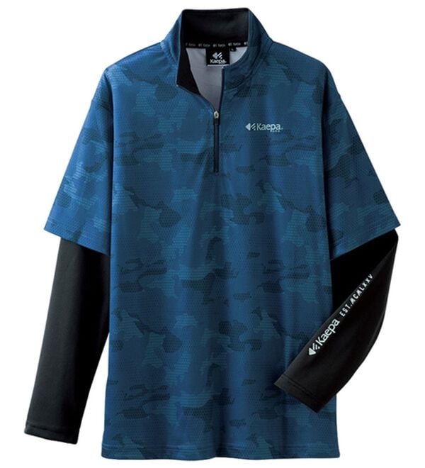 「＜ケイパ＞フェイクレイヤードハーフジップＴシャツ（メンズカットソー）」｜ネイビー
