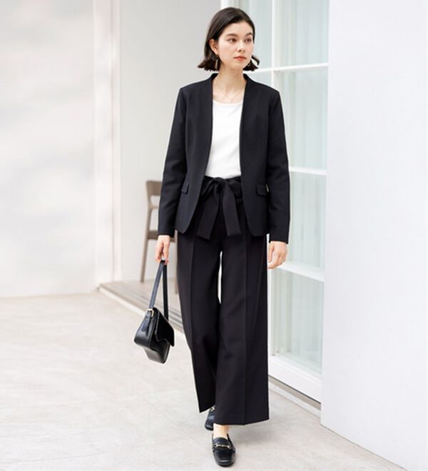 GeeRA（ジーラ）の「【2点セット】選べるボトム！洗えて型くずれしないノーカラージャケットパンツスーツセット（パンツスーツ）」｜詳細画像