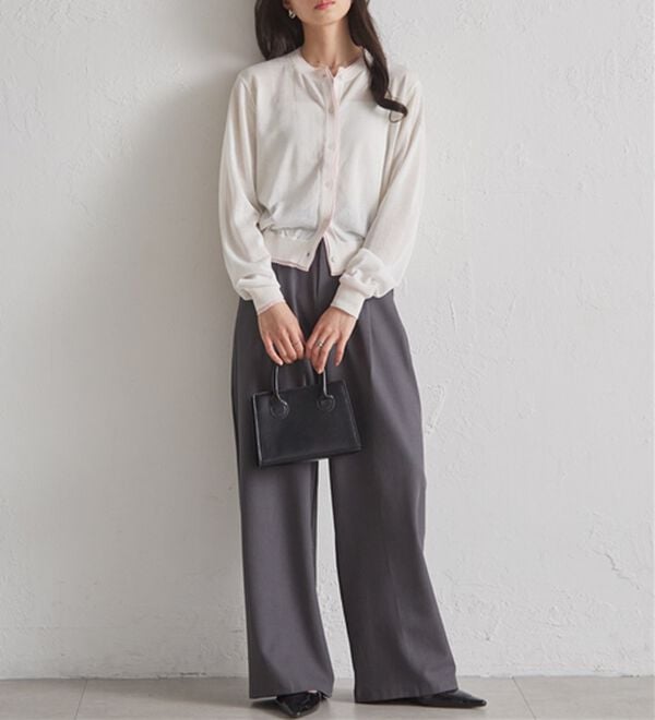 RANAN（ラナン）の「レイヤード風バイカラーシアーカーデ（ニットカーディガン）」｜詳細画像