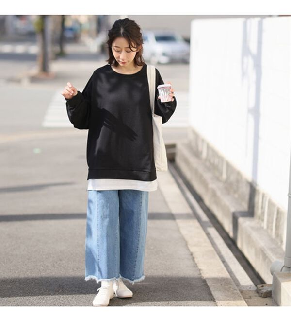 A HAPPY MARILYN（アハッピーマリリン）の「【Ｌ～１０Ｌ】ゆるっと楽ちん！着ぶくれ回避の　重ね着風　ミニ裏毛　プルオーバー（カットソー）」｜詳細画像