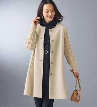 BELLUNA（ベルーナ）の「ケーブルニット使いフェイクウールコート（ハーフコート）」