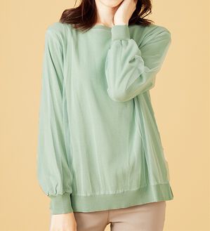 BELLUNA（ベルーナ）の「チュール重ねニットプルオーバー（ニット・セーター）」｜セージ