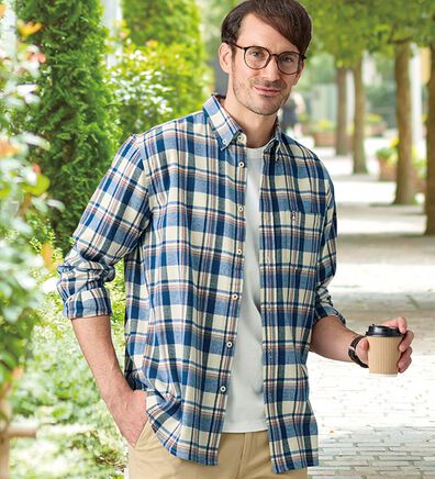 「＜ハッシュパピー＞しっとり柔らか綿１００％ネルシャツ（メンズシャツ）」