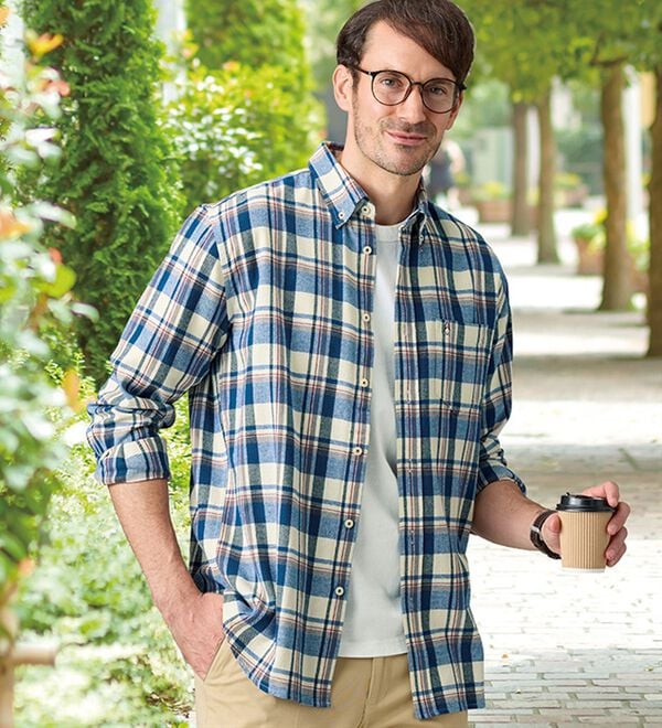 「＜ハッシュパピー＞しっとり柔らか綿１００％ネルシャツ（メンズシャツ）」｜詳細画像