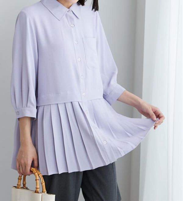 BELLUNA（ベルーナ）の「【UVカット】機能付！裾プリーツ切替チュニック（チュニック）」｜詳細画像