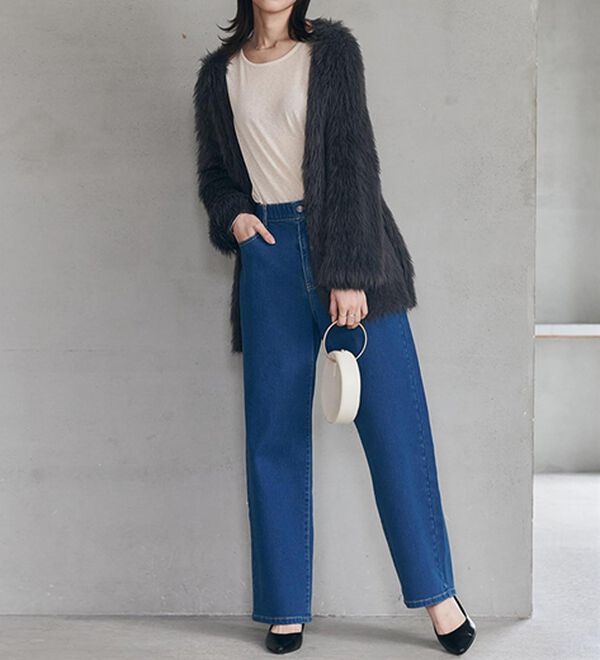 RANAN（ラナン）の「【裏起毛】ウエストゴムなのにスッキリ穿けるデニム（フルレングスパンツ）」｜詳細画像