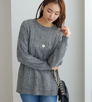 BELLUNA（ベルーナ）の「幾何柄透かし編ニットチュニック（チュニック）」｜杢グレー