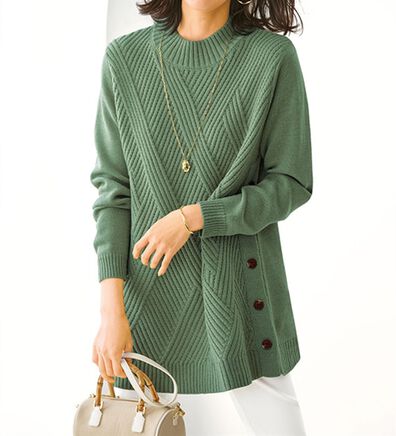 BELLUNA（ベルーナ）の「サイドボタン編地切替ニットチュニック（チュニック）」