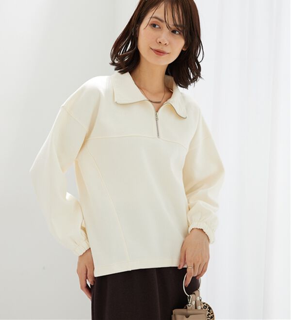 BELLUNA（ベルーナ）の「異素材使いハーフジッププルオーバー（カットソー）」｜詳細画像