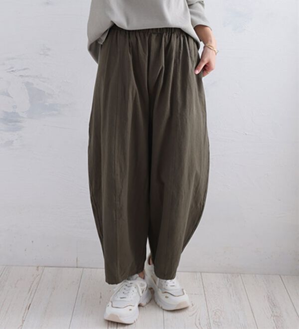 A HAPPY MARILYN（アハッピーマリリン）の「【Ｌ～８Ｌ】綿１００％ さらっと優しいコットン バレルレッグパンツ カーブパンツ 選べる２丈（ワイドパンツ・ガウチョ）」｜詳細画像