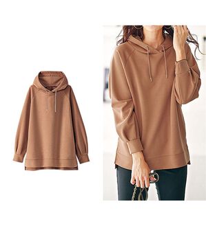 BELLUNA（ベルーナ）の「柔らかとろみ素材フードデザインパーカー（パーカー）」｜コーラル