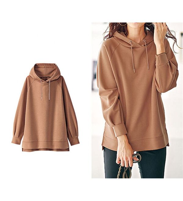 BELLUNA（ベルーナ）の「柔らかとろみ素材フードデザインパーカー（パーカー）」｜コーラル