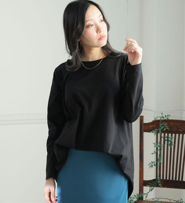 A HAPPY MARILYN（アハッピーマリリン）の「【Ｌ～８Ｌ】綿１００％裾フレア万能ロングＴシャツ（Tシャツ）」｜詳細画像