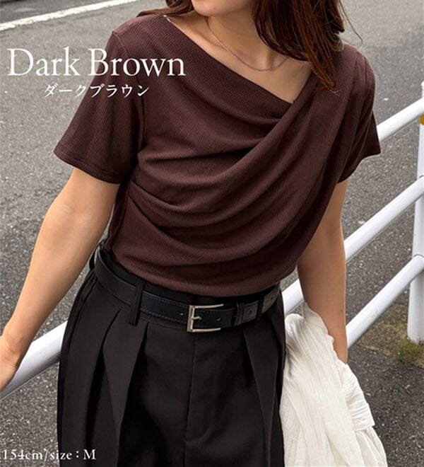 RANAN（ラナン）の「【新色追加】ひんやり上品ドレープリブTシャツ（カットソー）」｜詳細画像