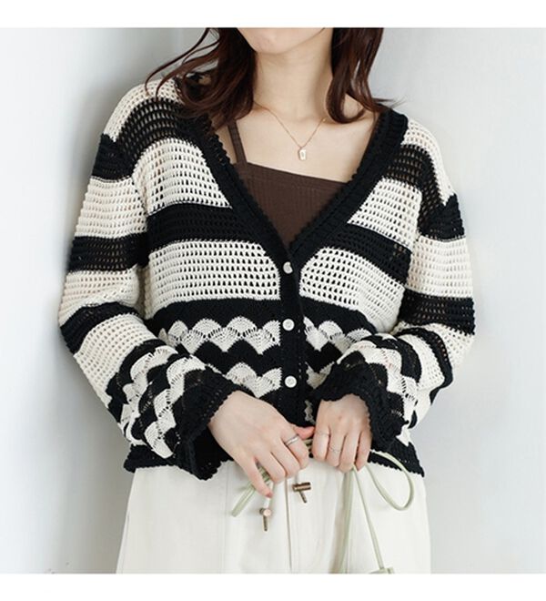 GeeRA（ジーラ）の「配色ニットボーダーカーディガン（ニットカーディガン）」｜詳細画像