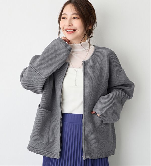 Viola e Viola（ヴィオラ エ ヴィオラ）の「ランタンスリーブジップニットコーディガン（ニットカーディガン）」｜詳細画像
