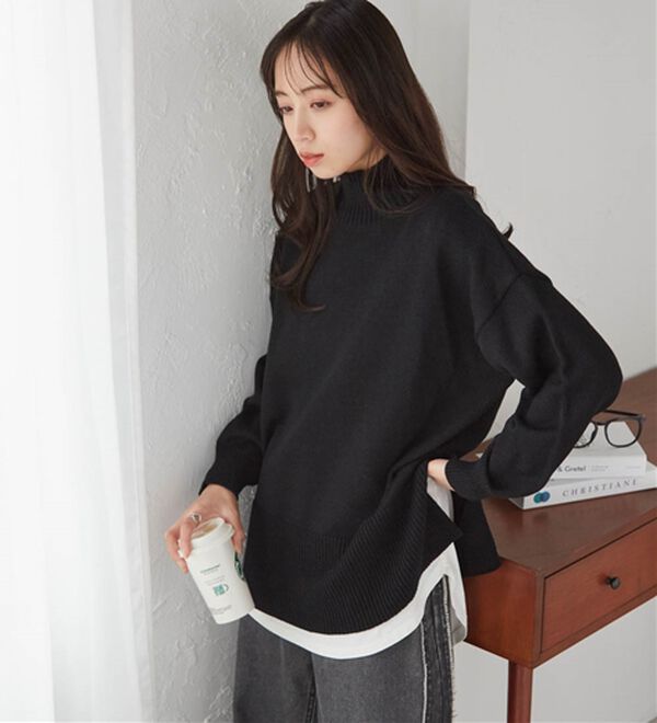 選べる衿】ワイドリブ使いカラーニットチュニック - ベルーナ