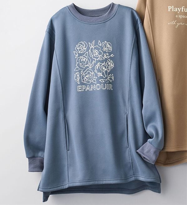BELLUNA（ベルーナ）の「裏起毛素材ポケット付プリントチュニック（チュニック）」｜ブルーグレー