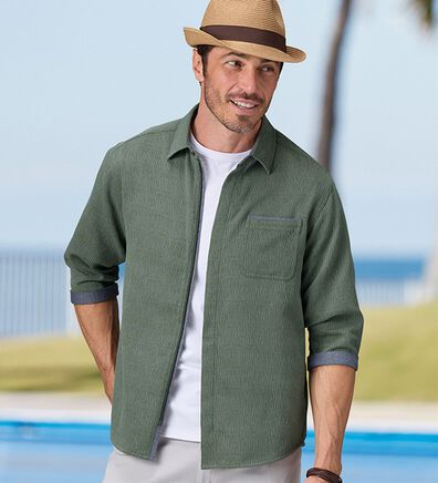 「＜コムルヴァン・オム＞さっと羽織れる楊柳メッシュシャツ（メンズシャツ）」