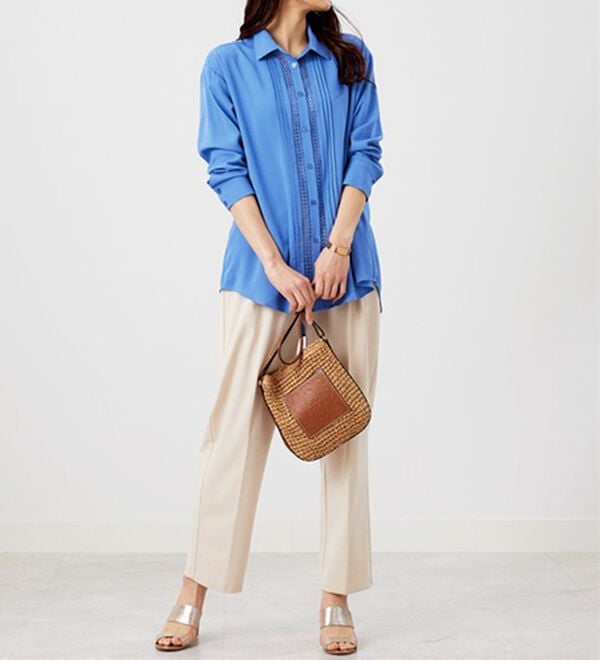 BELLUNA（ベルーナ）の「とろみ素材レース使いシャツチュニック（チュニック）」｜詳細画像