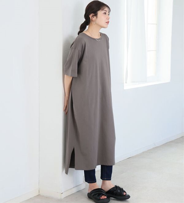 A HAPPY MARILYN（アハッピーマリリン）の「【Ｌ～１０Ｌ】選べる２丈！綿１００％ストンと楽ちん！着心地さらりゆるＴワンピース＆チュニック（チュニック）」｜詳細画像