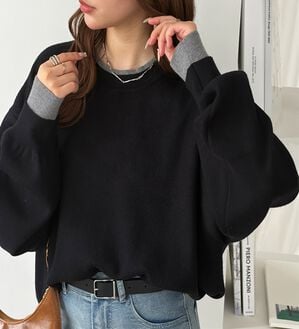 GeeRA（ジーラ）の「スウェットライクレイヤード風ニット（ニット・セーター）」｜ブラック&times;グレー