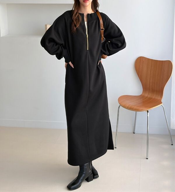 GeeRA（ジーラ）の「前後２ＷＡＹハーフジップ裏起毛スウェットワンピ―ス（その他ワンピース）」｜詳細画像