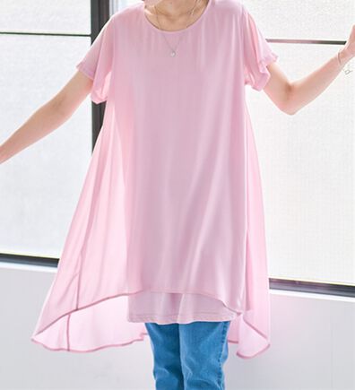 RANAN（ラナン）の「ひんやり！異素材使い重ねチュニック・プルオーバー（カットソー）」