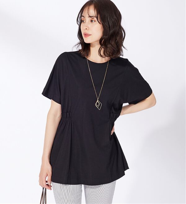 BELLUNA（ベルーナ）の「サイドギャザー使い細見えチュニック（チュニック）」｜黒