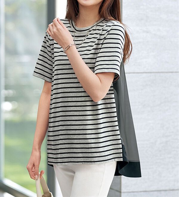 BELLUNA（ベルーナ）の「バックデザイン異素材切替プルオーバー（カットソー）」｜グレー系