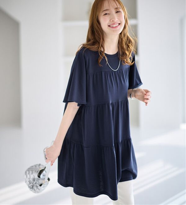 alotta（アロッタ）の「楽に可愛く！ふんわり綿混ティアードチュニック（チュニック）」｜詳細画像