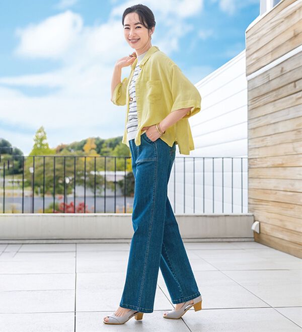 ルフラン（ルフラン）の「【３本組】配色ステッチ柔らかワイドデニム（ワイドパンツ・ガウチョ）」｜詳細画像